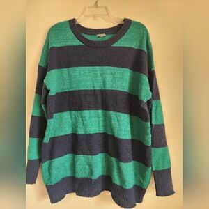 Wild Fable Green and Black Striped Crewneck Sweater